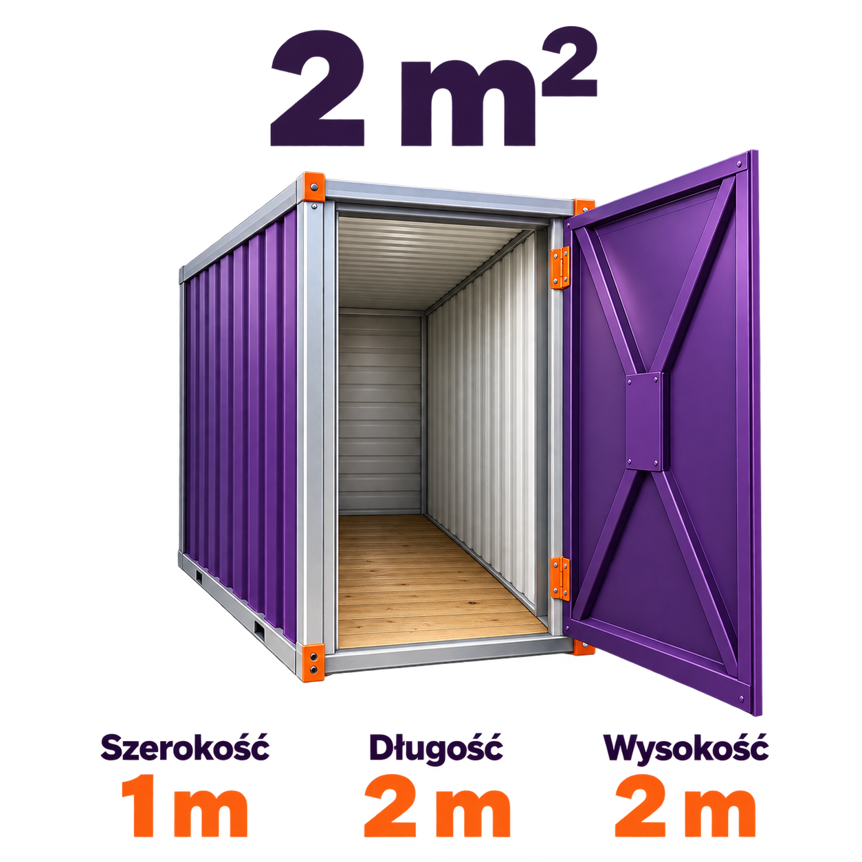 Otwarty kontener magazynowy 2 m² z wymiarami